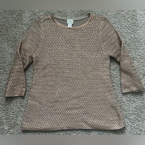 Chico’s Size 0 (small) Sweater Copper Metallic Crew Neck 3/4 Sleeve Blouse